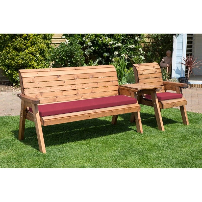 Charles Taylor Scandinavian Redwood Garden Tete a Tete by Charles Taylor - 4 Seats Burgundy Cushions