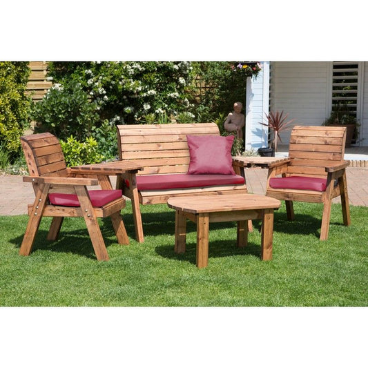 Charles Taylor Scandinavian Redwood Garden Patio Dining Set by Charles Taylor - 4 Seats Burgundy Cushions