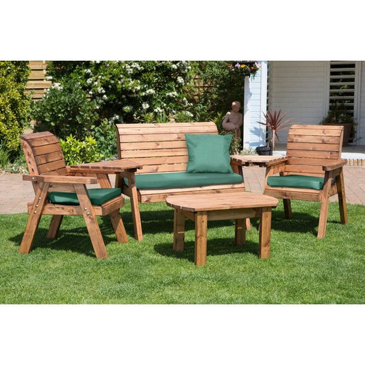 Charles Taylor Scandinavian Redwood Garden Patio Dining Set by Charles Taylor - 4 Seats Green Cushions