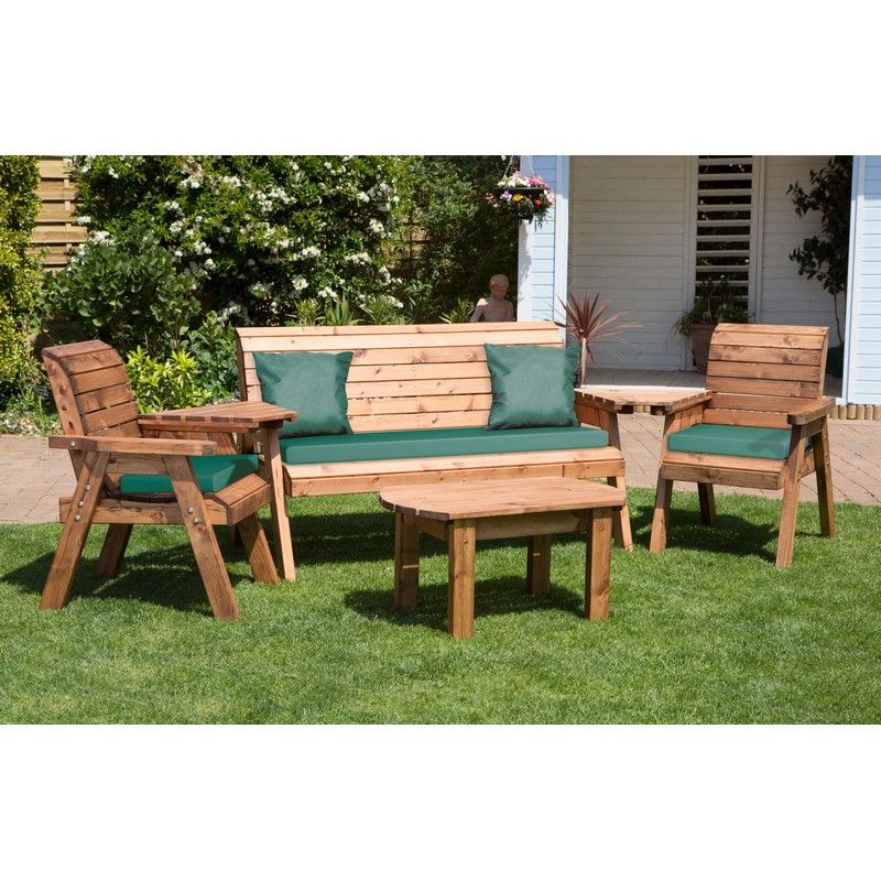 Charles Taylor Scandinavian Redwood Garden Patio Dining Set by Charles Taylor - 5 Seats Green Cushions