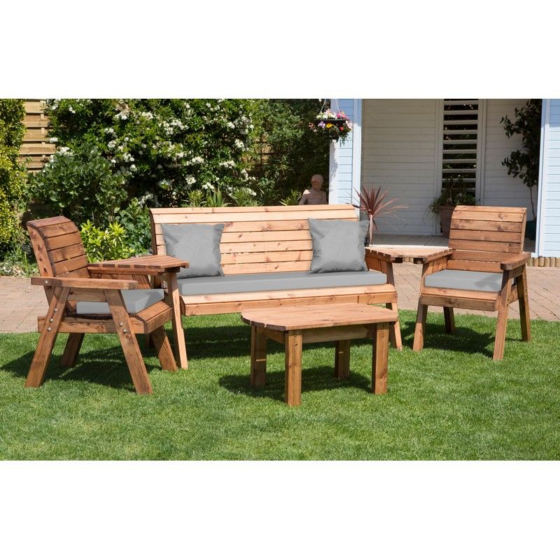 Charles Taylor Scandinavian Redwood Garden Patio Dining Set by Charles Taylor - 5 Seats Grey Cushions