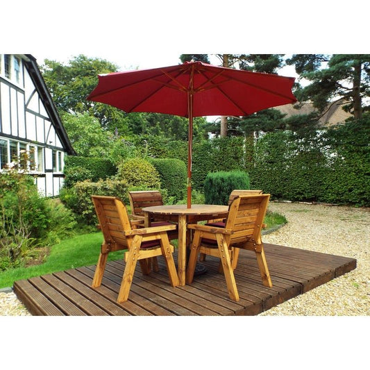 Charles Taylor Scandinavian Redwood Garden Patio Dining Set by Charles Taylor - 4 Seats Burgundy Cushions