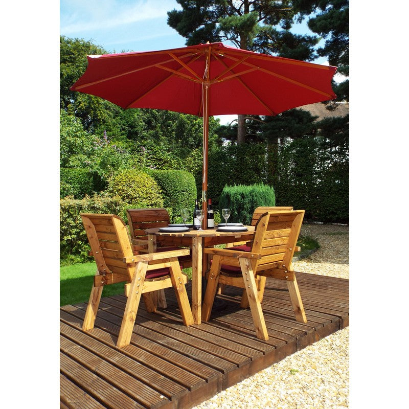 Charles Taylor Scandinavian Redwood Garden Patio Dining Set by Charles Taylor - 4 Seats Burgundy Cushions