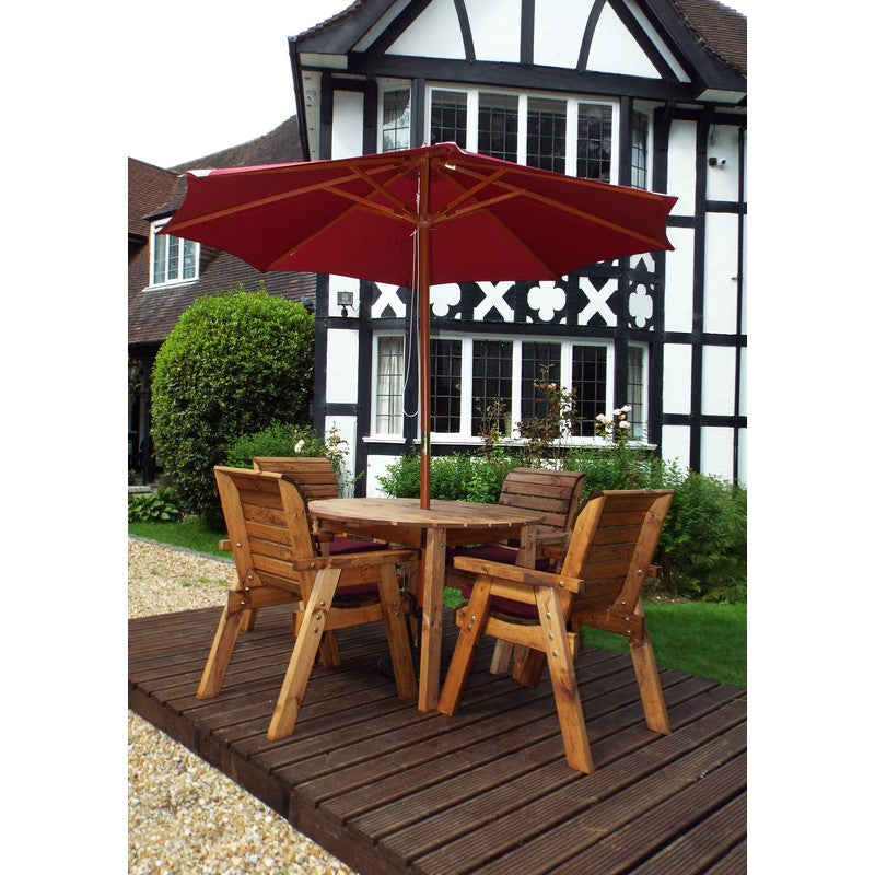 Charles Taylor Scandinavian Redwood Garden Patio Dining Set by Charles Taylor - 4 Seats Burgundy Cushions