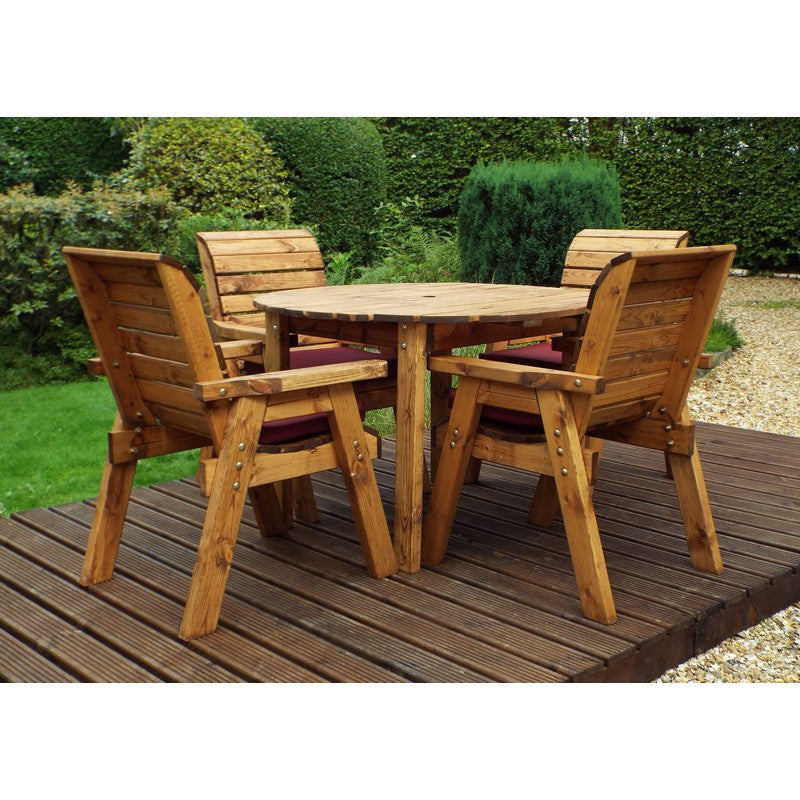 Charles Taylor Scandinavian Redwood Garden Patio Dining Set by Charles Taylor - 4 Seats Burgundy Cushions