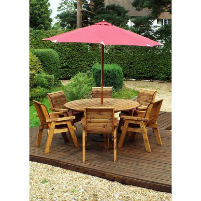 Charles Taylor Scandinavian Redwood Garden Patio Dining Set by Charles Taylor - 6 Seats Burgundy Cushions