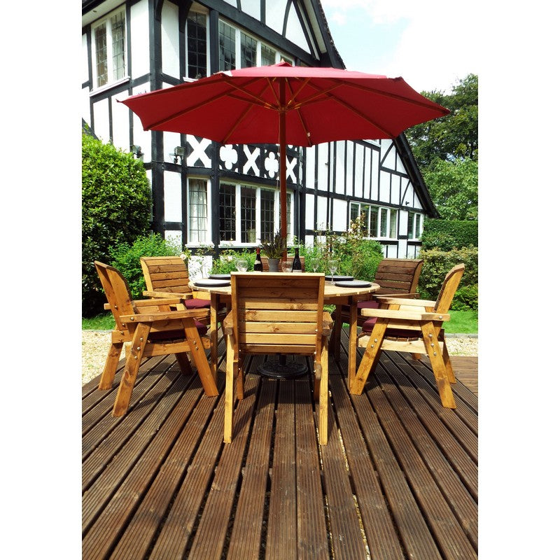 Charles Taylor Scandinavian Redwood Garden Patio Dining Set by Charles Taylor - 6 Seats Burgundy Cushions