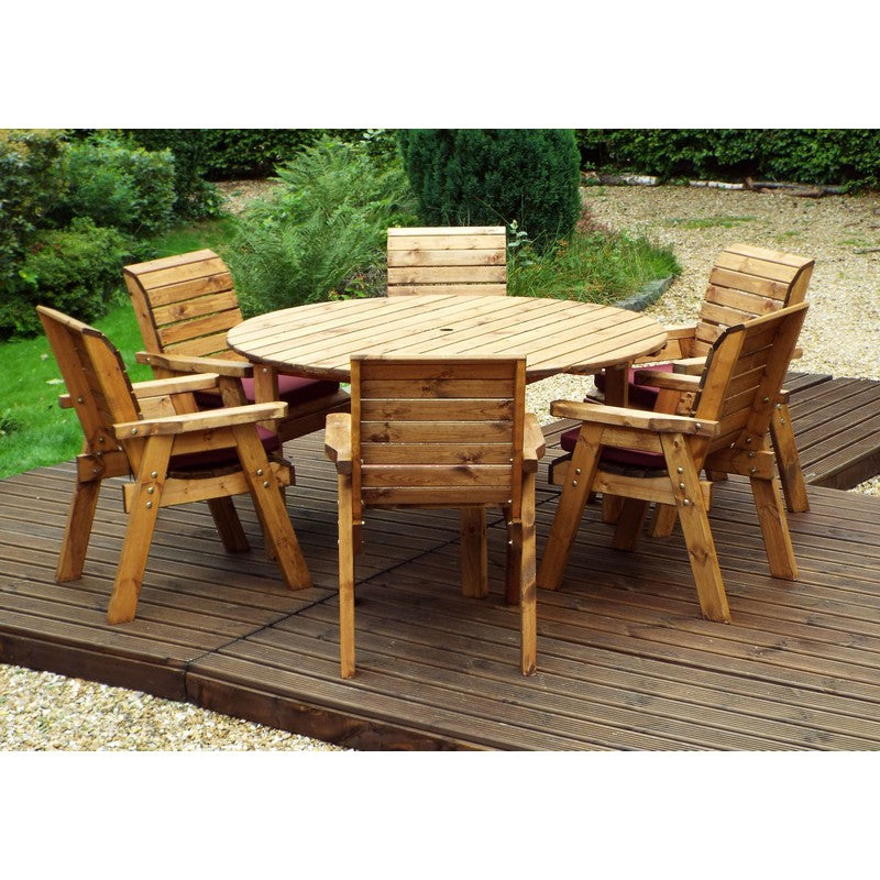 Charles Taylor Scandinavian Redwood Garden Patio Dining Set by Charles Taylor - 6 Seats Burgundy Cushions