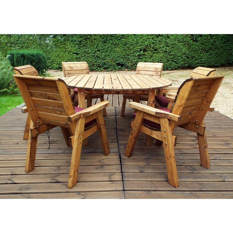 Charles Taylor Scandinavian Redwood Garden Patio Dining Set by Charles Taylor - 6 Seats Burgundy Cushions