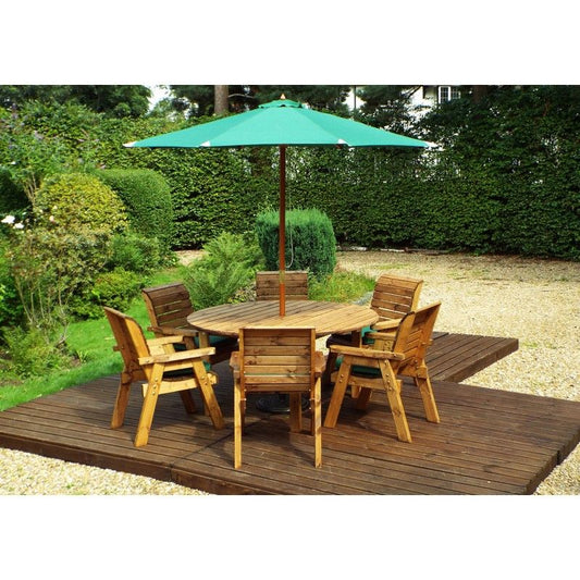 Charles Taylor Scandinavian Redwood Garden Patio Dining Set by Charles Taylor - 6 Seats Green Cushions