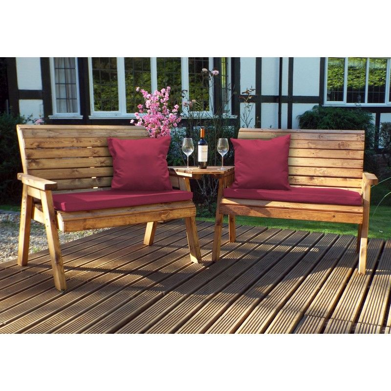 Charles Taylor Scandinavian Redwood Garden Tete a Tete by Charles Taylor - 4 Seats Burgundy Cushions