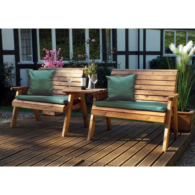 Charles Taylor Scandinavian Redwood Garden Tete a Tete by Charles Taylor - 4 Seats Green Cushions