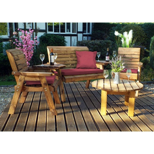 Charles Taylor Scandinavian Redwood Garden Patio Dining Set by Charles Taylor - 4 Seats Burgundy Cushions