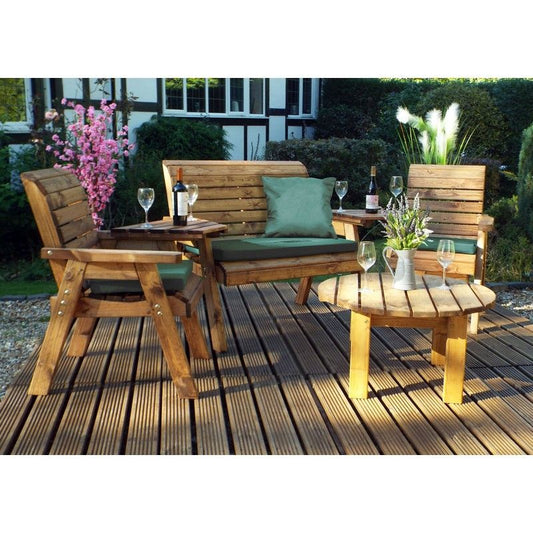 Charles Taylor Scandinavian Redwood Garden Patio Dining Set by Charles Taylor - 4 Seats Green Cushions