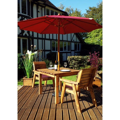 Charles Taylor Scandinavian Redwood Garden Patio Dining Set by Charles Taylor - 2 Seats Burgundy Cushions