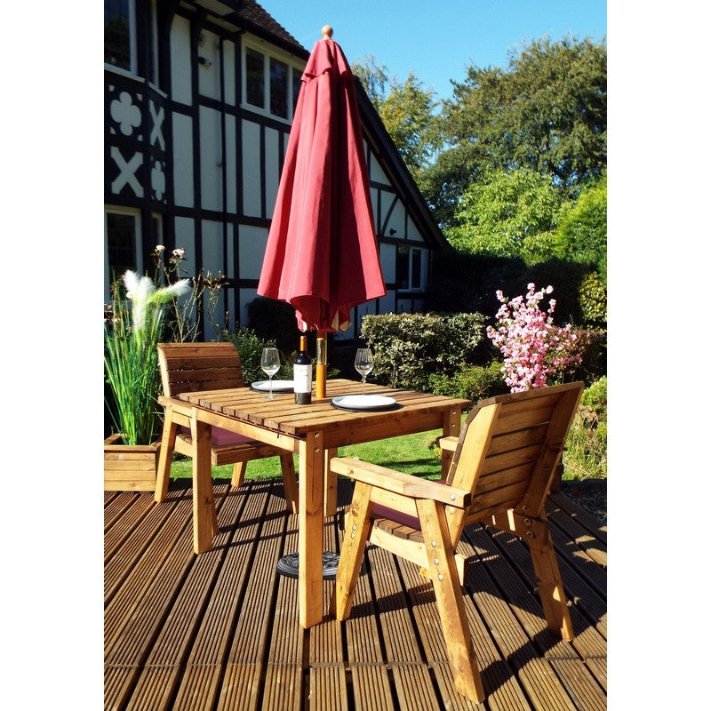 Charles Taylor Scandinavian Redwood Garden Patio Dining Set by Charles Taylor - 2 Seats Burgundy Cushions