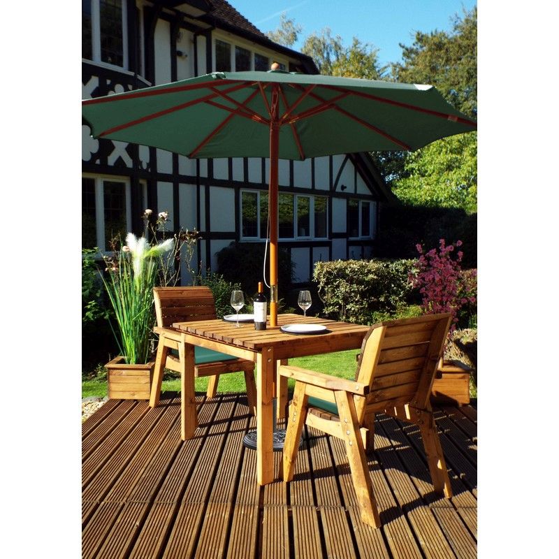 Charles Taylor Scandinavian Redwood Garden Patio Dining Set by Charles Taylor - 2 Seats Green Cushions