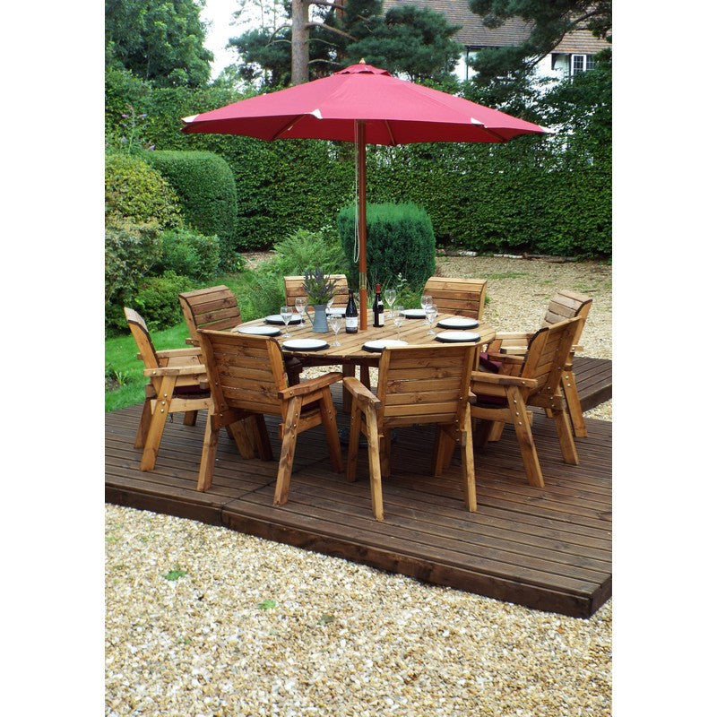 Charles Taylor Scandinavian Redwood Garden Furniture Set by Charles Taylor - 8 Seats Burgundy Cushions