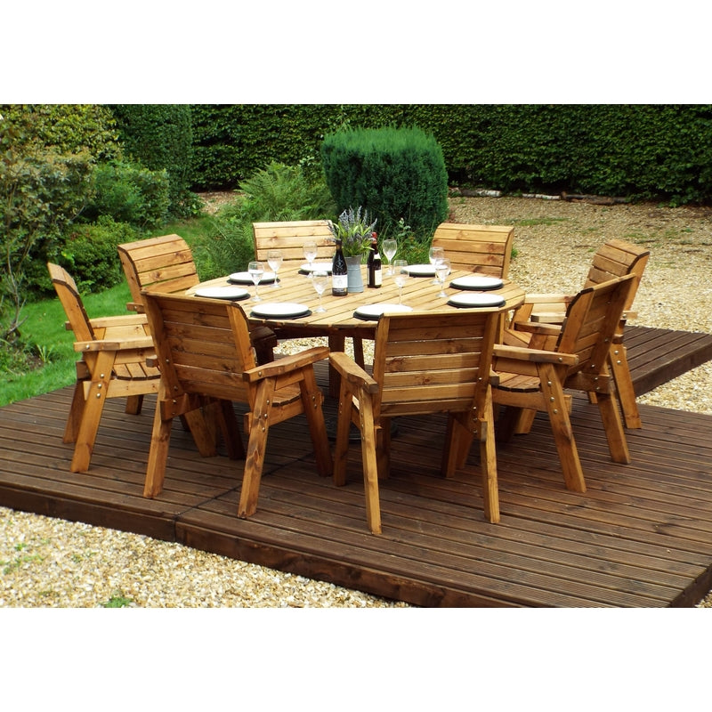 Charles Taylor 8 Seat Circular Table & Chairs Scandinavian Redwood Garden Furniture