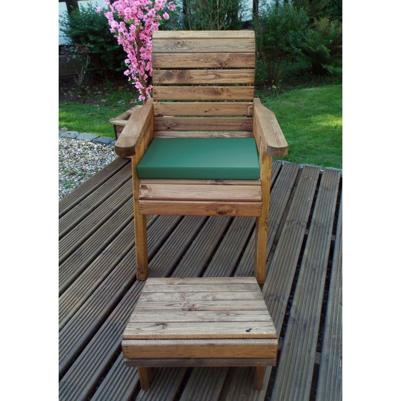 Charles Taylor Scandinavian Redwood Natural Garden Armchair Relaxer Set by Charles Taylor with Green Cushions