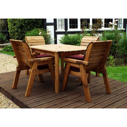 Charles Taylor Scandinavian Redwood Garden Patio Dining Set by Charles Taylor - 4 Seats Burgundy Cushions