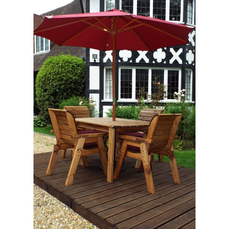 Charles Taylor Scandinavian Redwood Garden Patio Dining Set by Charles Taylor - 4 Seats Burgundy Cushions