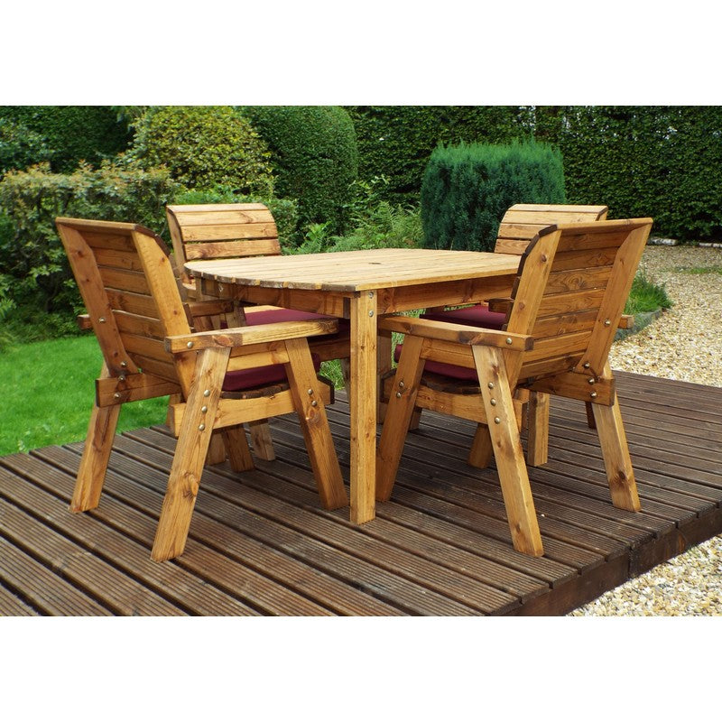 Charles Taylor Scandinavian Redwood Garden Patio Dining Set by Charles Taylor - 4 Seats Burgundy Cushions