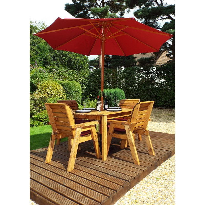 Charles Taylor Scandinavian Redwood Garden Patio Dining Set by Charles Taylor - 4 Seats Burgundy Cushions