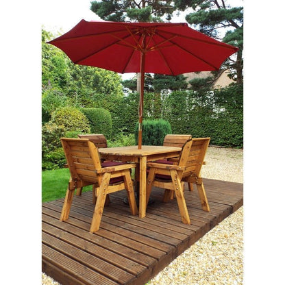 Charles Taylor Scandinavian Redwood Garden Patio Dining Set by Charles Taylor - 4 Seats Burgundy Cushions