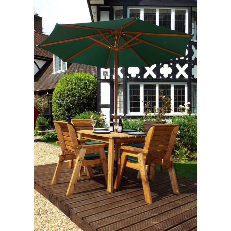 Charles Taylor Scandinavian Redwood Garden Patio Dining Set by Charles Taylor - 4 Seats Green Cushions