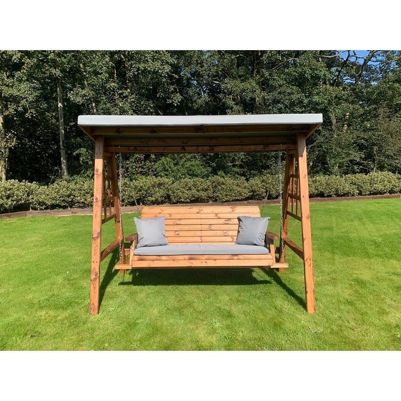 Charles Taylor Scandinavian Redwood Garden Swing Seat by Charles Taylor - 3 Seats Grey Cushions