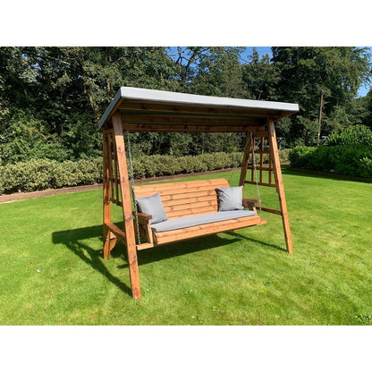 Charles Taylor Scandinavian Redwood Garden Swing Seat by Charles Taylor - 3 Seats Grey Cushions