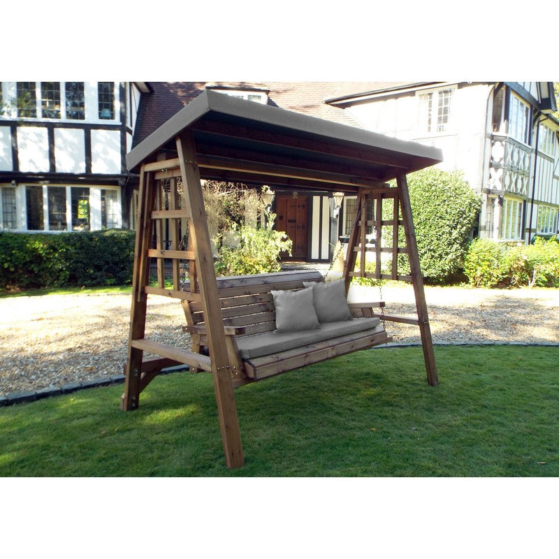 Charles Taylor Scandinavian Redwood Garden Swing Seat by Charles Taylor - 3 Seats Grey Cushions