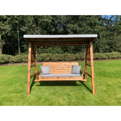 Charles Taylor Scandinavian Redwood Garden Swing Seat by Charles Taylor - 3 Seats Grey Cushions