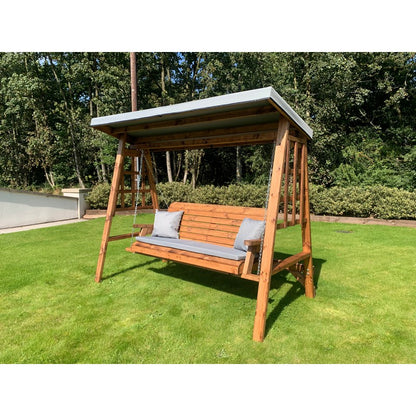 Charles Taylor Scandinavian Redwood Garden Swing Seat by Charles Taylor - 3 Seats Grey Cushions