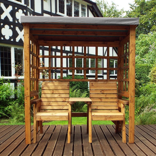 Charles Taylor Scandinavian Redwood Garden Arbour by Charles Taylor - 2 Seats Grey Cushions