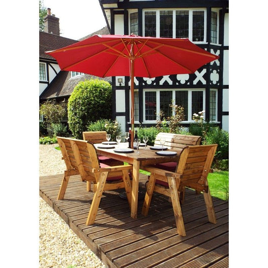 Charles Taylor Scandinavian Redwood Garden Patio Dining Set by Charles Taylor - 6 Seats Burgundy Cushions