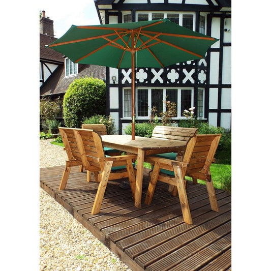 Charles Taylor Scandinavian Redwood Garden Patio Dining Set by Charles Taylor - 6 Seats Green Cushions