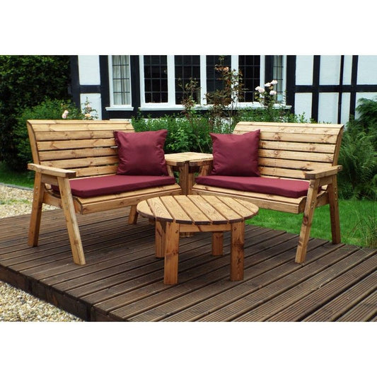 Charles Taylor Scandinavian Redwood Garden Patio Dining Set by Charles Taylor - 4 Seats Burgundy Cushions