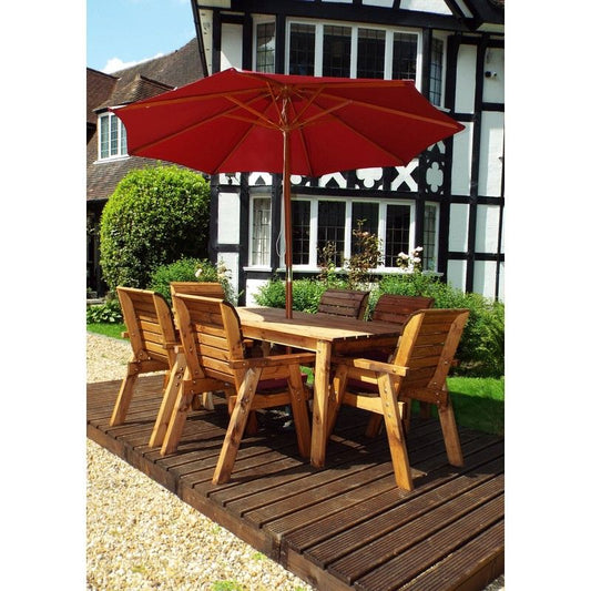 Charles Taylor Scandinavian Redwood Garden Patio Dining Set by Charles Taylor - 6 Seats Burgundy Cushions