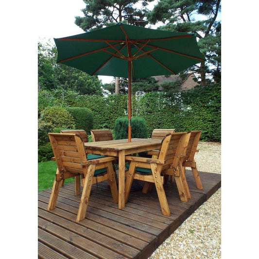 Charles Taylor Scandinavian Redwood Garden Patio Dining Set by Charles Taylor - 6 Seats Green Cushions