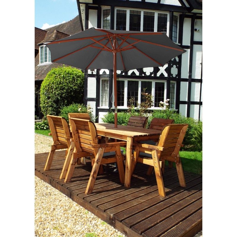 Charles Taylor Scandinavian Redwood Garden Patio Dining Set by Charles Taylor - 6 Seats Grey Cushions