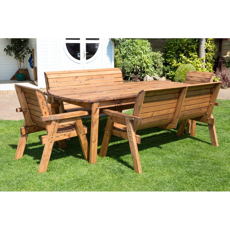 Charles Taylor Scandinavian Redwood Garden Patio Dining Set by Charles Taylor - 8 Seats Burgundy Cushions