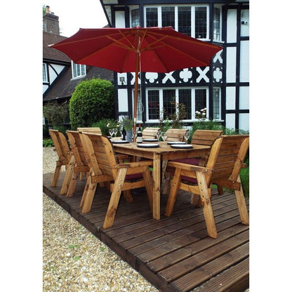 Charles Taylor Scandinavian Redwood Garden Patio Dining Set by Charles Taylor - 8 Seats Burgundy Cushions