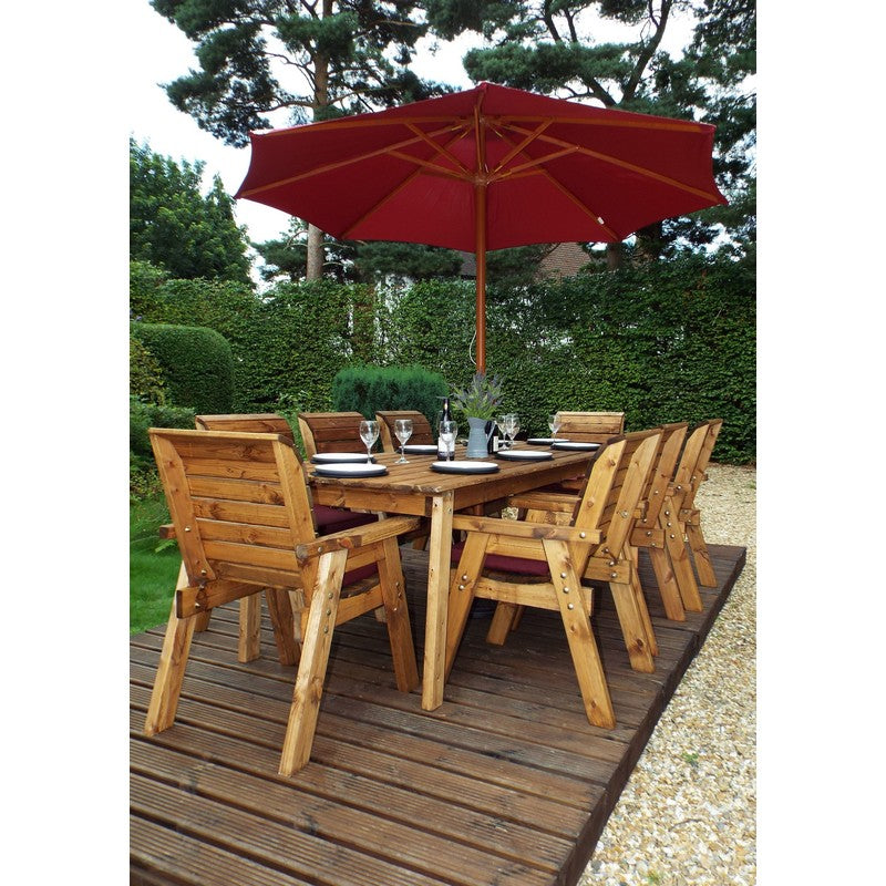 Charles Taylor Scandinavian Redwood Garden Patio Dining Set by Charles Taylor - 8 Seats Burgundy Cushions