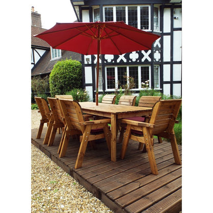 Charles Taylor Scandinavian Redwood Garden Patio Dining Set by Charles Taylor - 8 Seats Burgundy Cushions