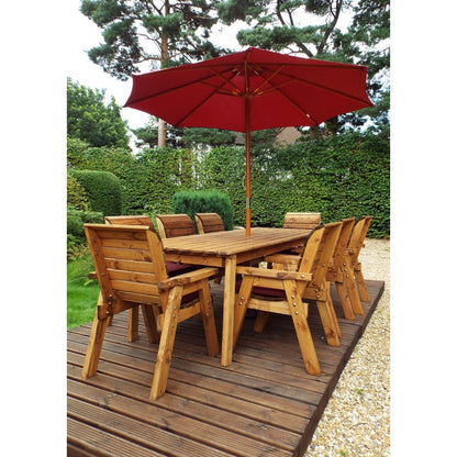 Charles Taylor Scandinavian Redwood Garden Patio Dining Set by Charles Taylor - 8 Seats Burgundy Cushions