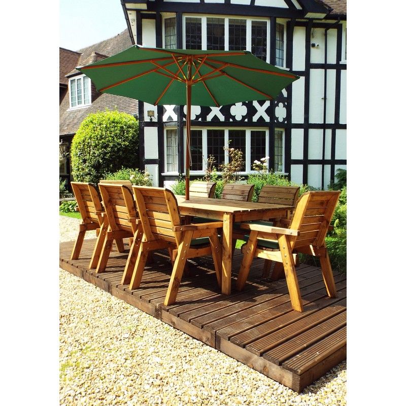 Charles Taylor Scandinavian Redwood Garden Patio Dining Set by Charles Taylor - 8 Seats Green Cushions