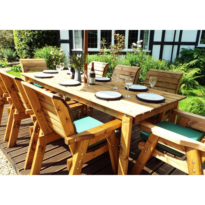 Charles Taylor Scandinavian Redwood Garden Patio Dining Set by Charles Taylor - 8 Seats Green Cushions