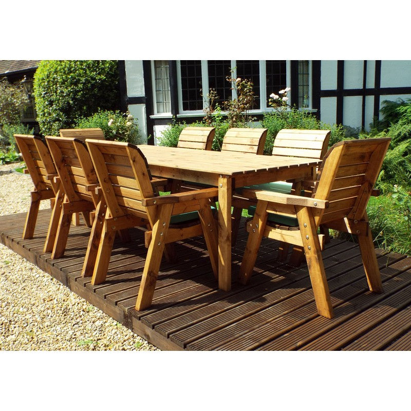 Charles Taylor Scandinavian Redwood Garden Patio Dining Set by Charles Taylor - 8 Seats Green Cushions